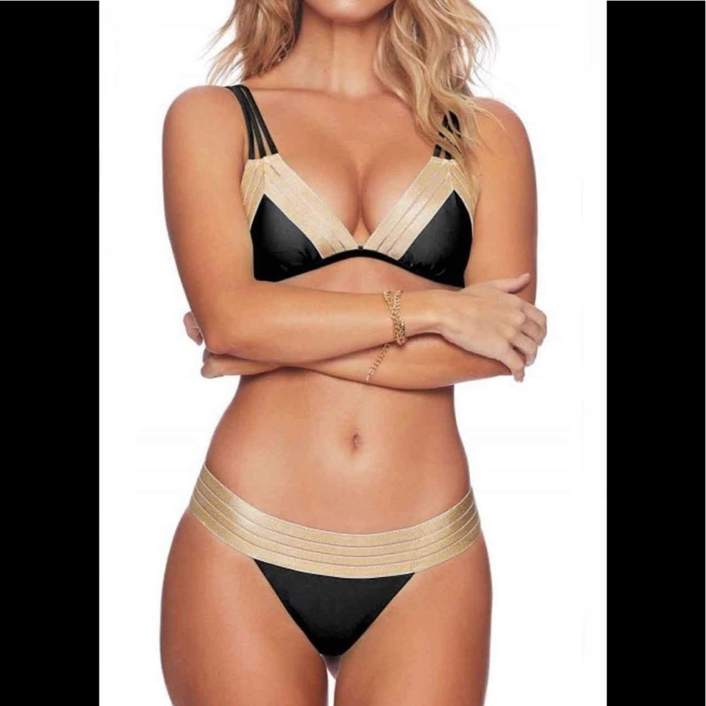 Beach Bunny Sheer Addiction Gold and Black Bikini